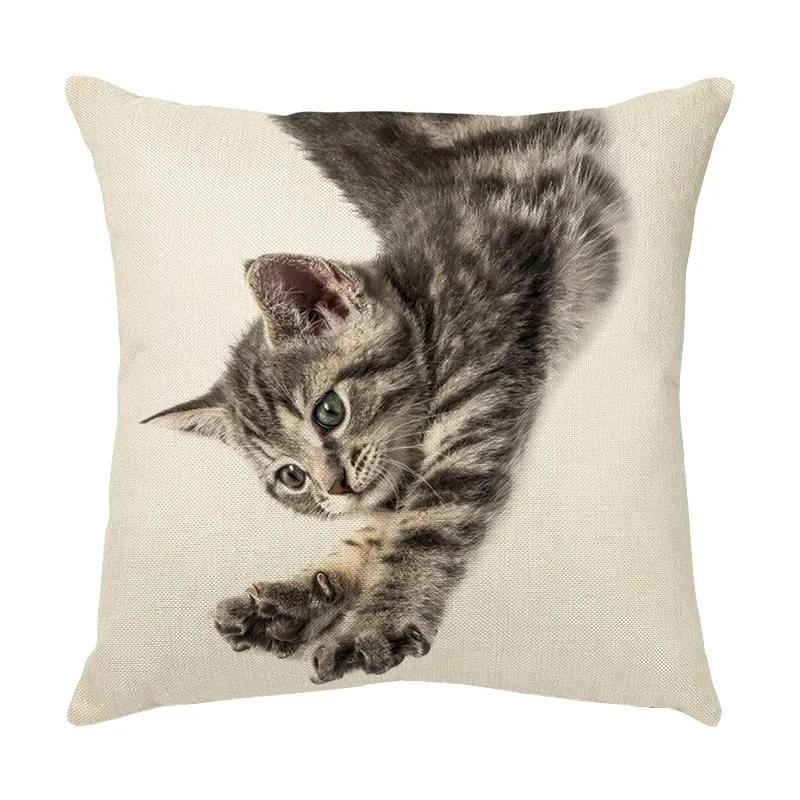 45x45cm Cute Pet Cat Face Decorative Animal Cushion Cover for Sofa Vintage Home Couch Linen Pillows Case