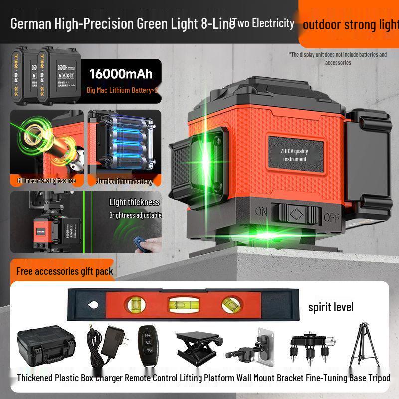 12-Line High Precision Green Laser Level - Outdoor Auto-Leveling with Strong Infrared Light