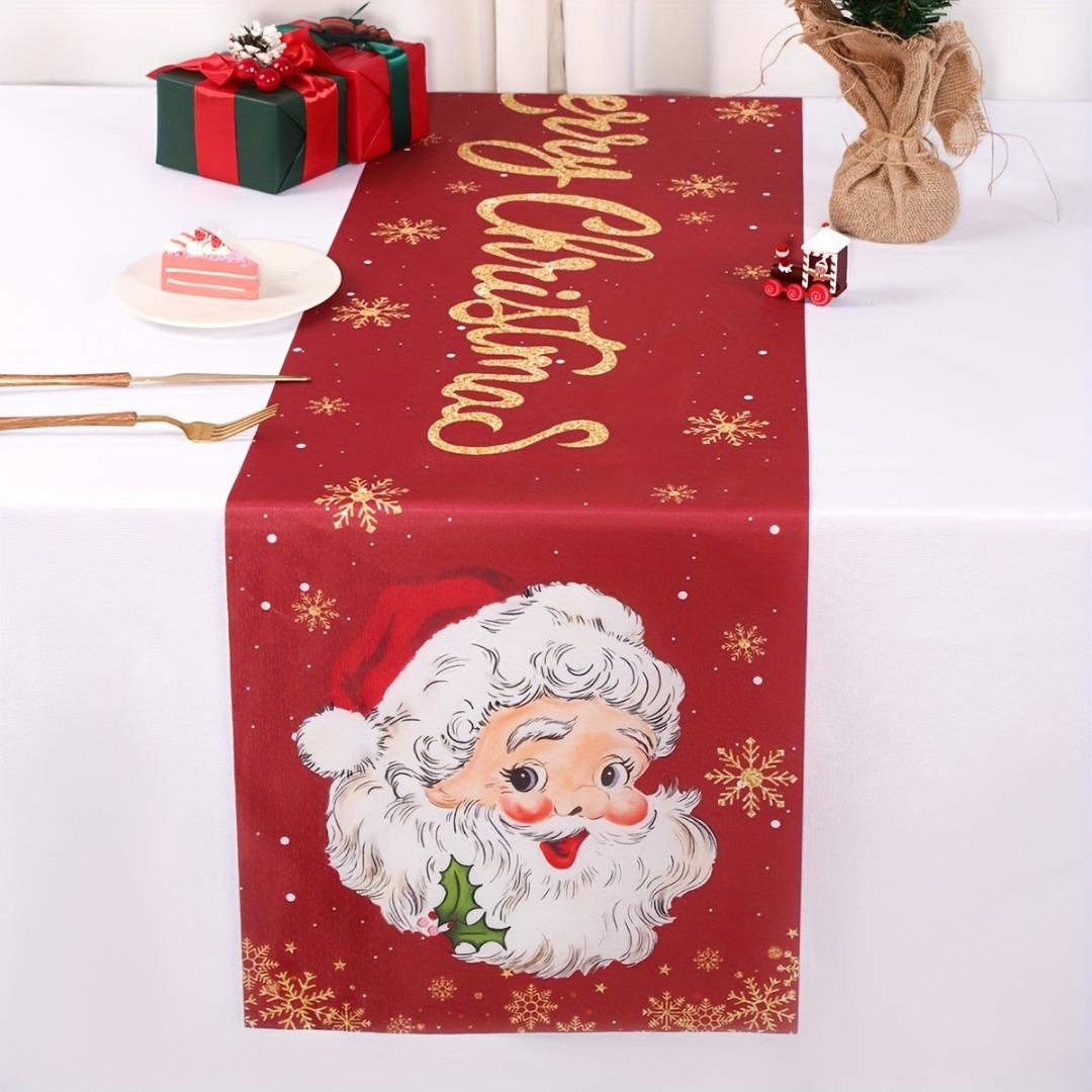 

1pc Marry Christmas Table Runner Santa Claus Print Dustproof Durable Tablecloth for Home Ornament Xmas Dining Room Decoration 33x183cm