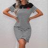 3D Printed Women's Loose O-Neck Pullover Dress Stripe Pattern Printing Comfortable Casual Short Sleeved Dress