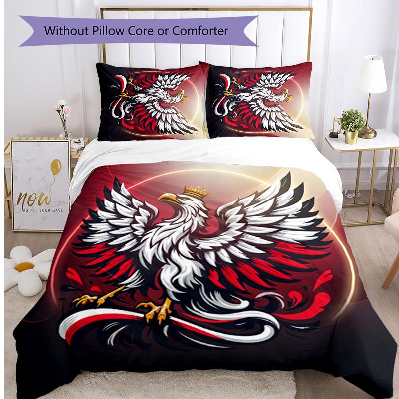 Set Biancheria da Letto Stampata Calcio Polonia 3 Pezzi Set Copriletto Traspirante Accogliente come Regalo per Inaugurazione Casa o Festa