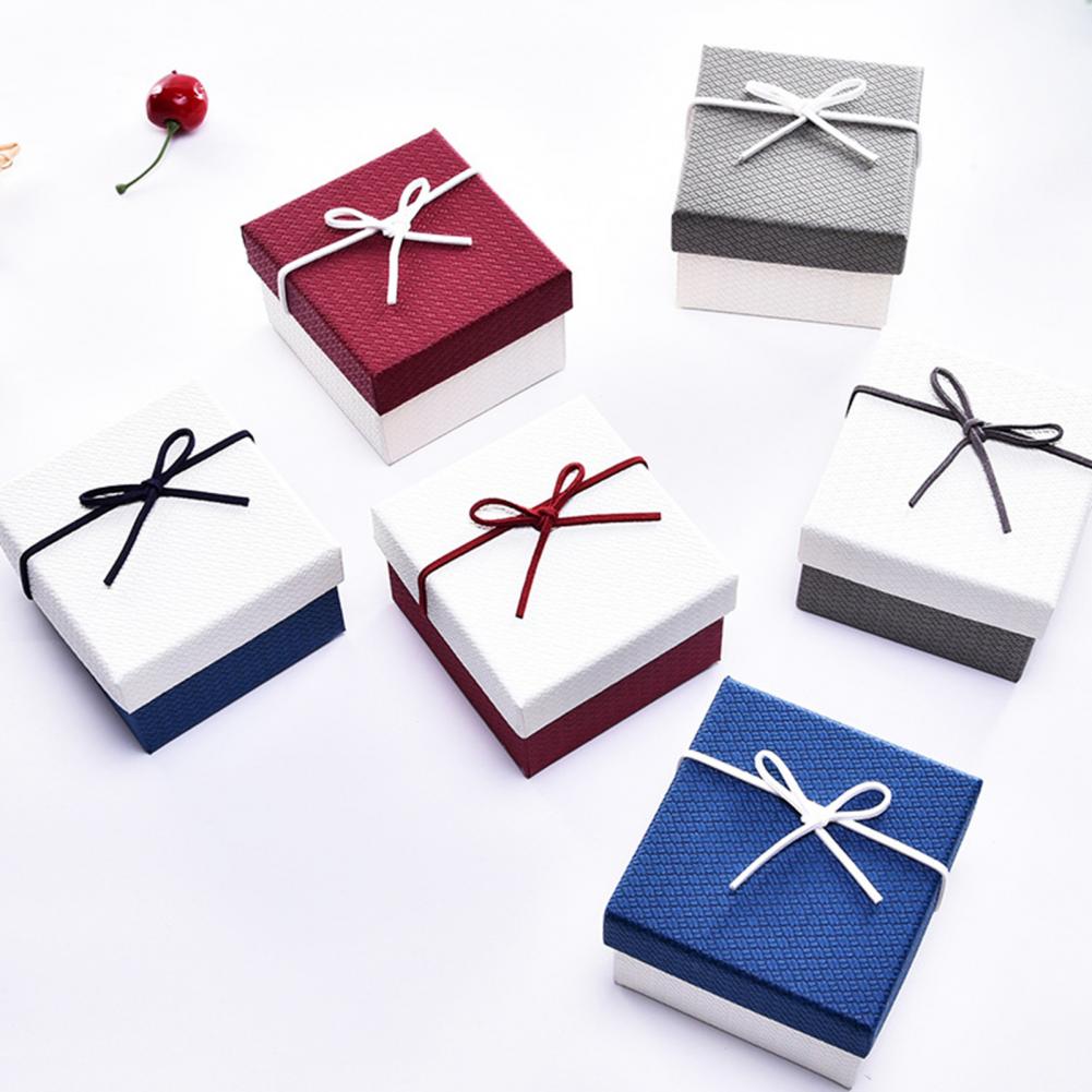 Rectangle Gift Box with Ribbon Bow Cushion Bridesmaid Wedding Birthday Present Wrapping Box with Lid Jewelry Packaging Box