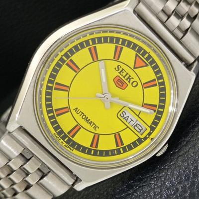 ORIGINÁLNÍ VINTAGE SEIKO 5 AUTOMATICKÉ JAPAN 6309A PÁNSKÉ HODINKY SE ŽLUTÝM CIFERNÍKEM a702706-1