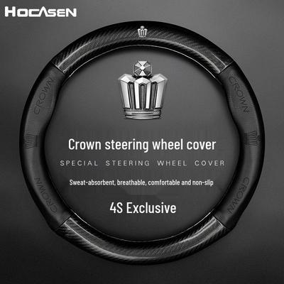 Capa de Volante de Couro Genuíno Compatível para Modelos Crown (12ª-14ª Geração, 2005-2021) - Design de Fibra de Carbono