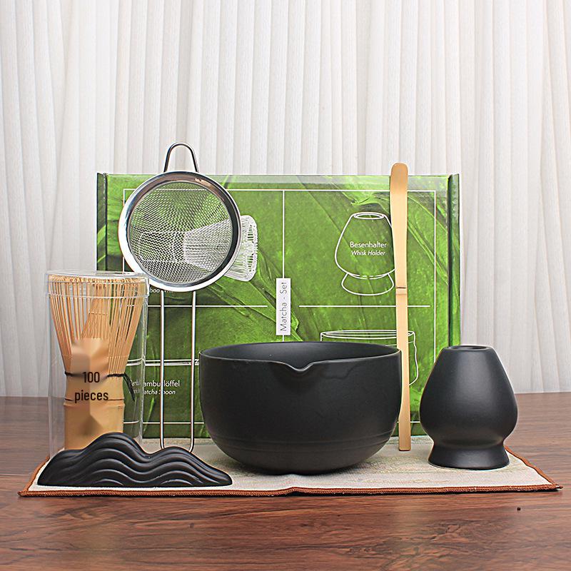 Japanese Matcha Tea Set: Kiln-fired Glaze Gift Box with Tea Whisk, Brush, and Stand - Multiple Styles Available