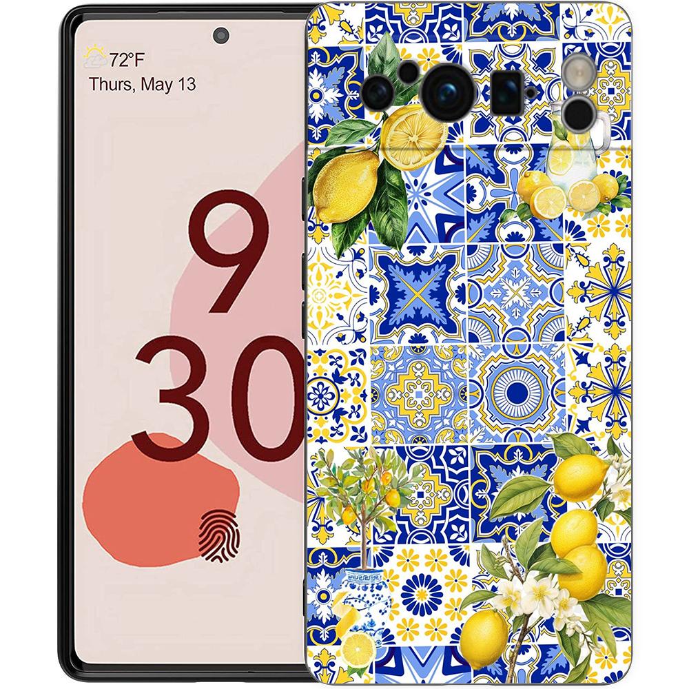 

Luxury Phone Case For Google Pixel 10 9 8 9A 8A 7 7A 6 Pro XL 6A 5G Black Soft Back TPU Cover Summer Fruits Lemon Print Pixel 10 Pro