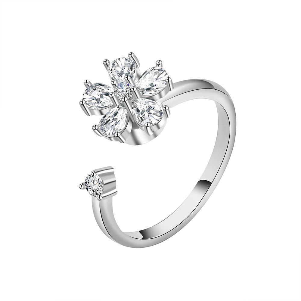 Flower Shape Adjustable Ring With Micro Pave Cubic Zirconia For Women Gift