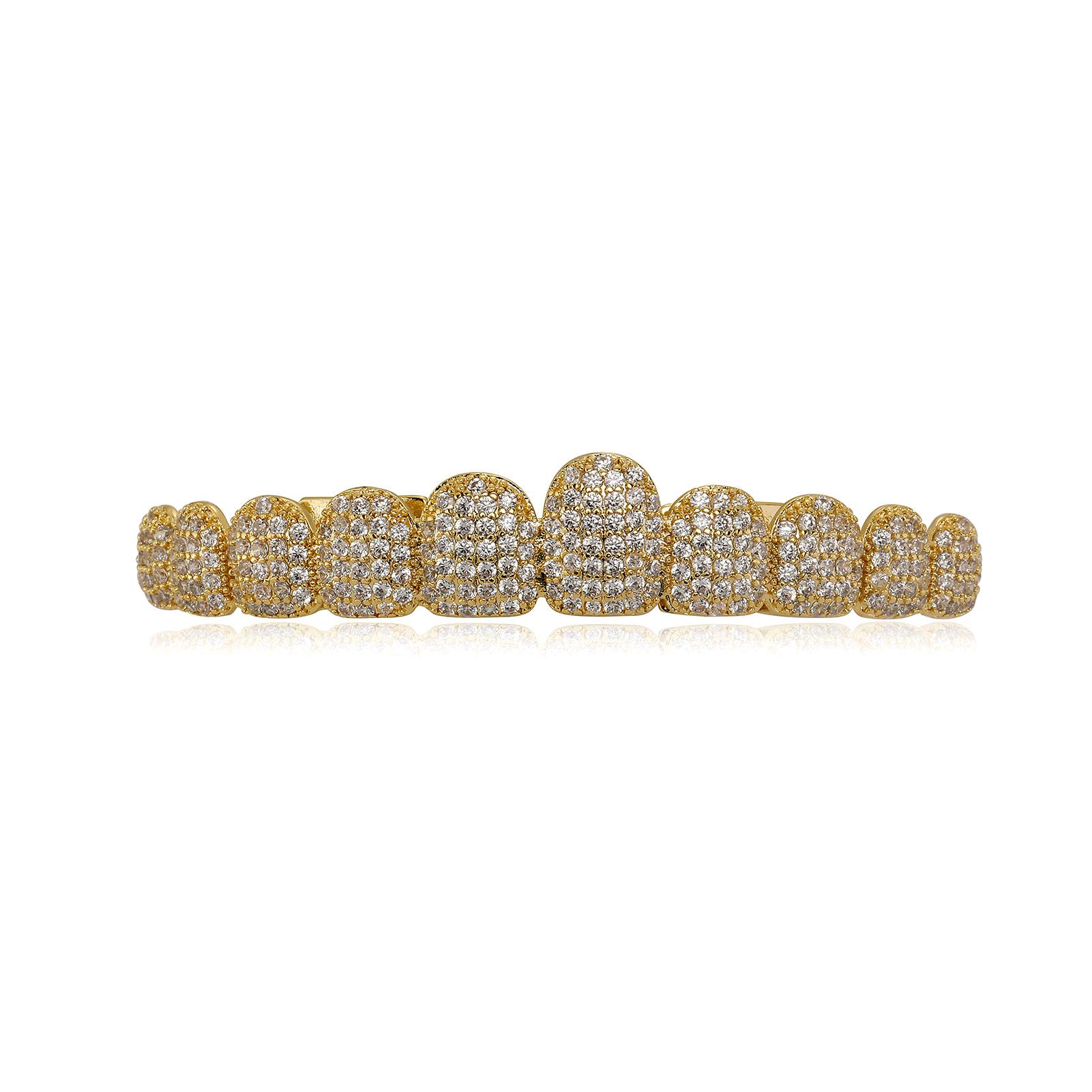 

TOPGRILLZ Iced Out 10 Top &10 Bottom 5A CZ Stones Teeth Grillz Punk Rapper 14K Gold Plated Zircon Tooth Caps For Mouth Jewelry