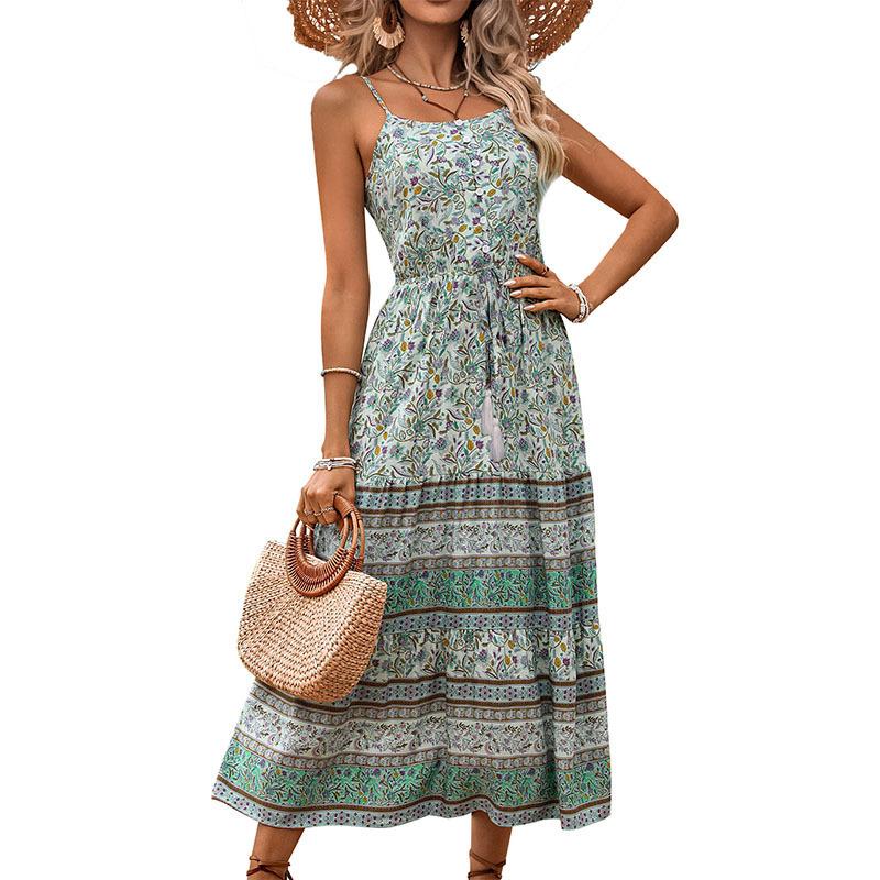 Cross-border foreign trade skirt 2025 new European, American summer women's clothing fashion ethnic style suspender dress