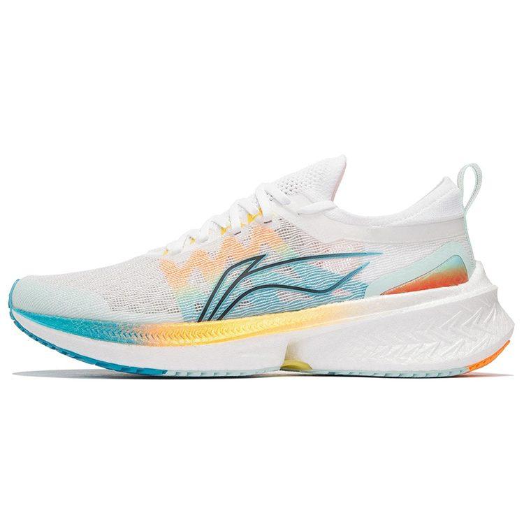 Li Ning Feidian Discovery Cushioning Lightweight Rebound Low top Running Shoes Men's White Blue Yellow ARMS007-1