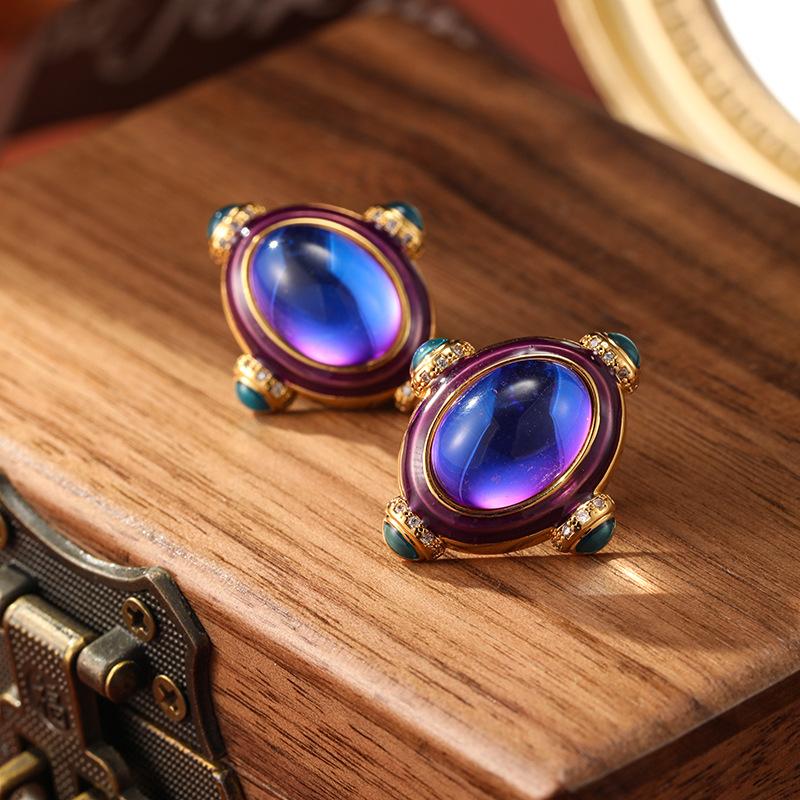 SUYU Medieval Vintage Earrings Style Geometric Enamel Round Women's Design Earrings Daily Party Accessories Fashion Zircon