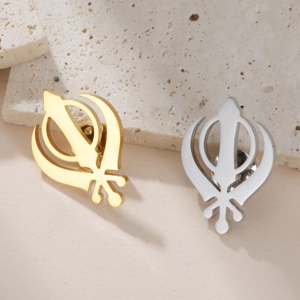 India Sikh Khanda Symbol Brooch For Women Men Stainless Steel Pins Religious Badge Accessories Spiritual Amulet Jewelry Gifts