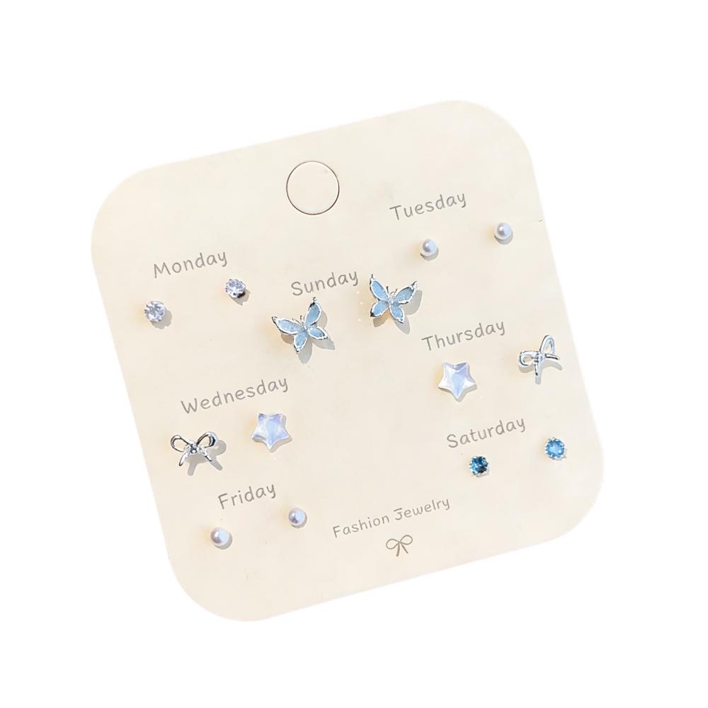 Seven-Day Earring Set: Butterfly, Star, and Pearl Earrings for Daily Wear