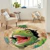 Cartoon Dinosaur Round Area Rug–Soft Washable Floor Mat for Kids' Room or Living Room – Non-Slip Play Area Carpet, Nursery Decor