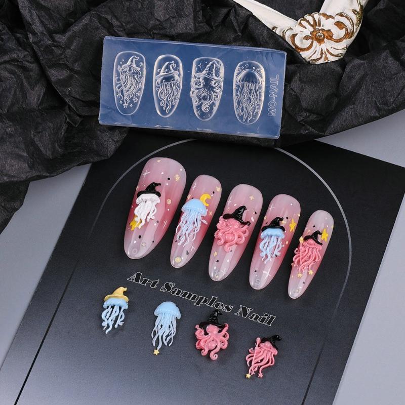 Cartoon Halloween Element Nail Silicone Mold Ghost Skull Pumpkin Grave Shape Carving 3D Jewelry Soft Template Manicure Supplies