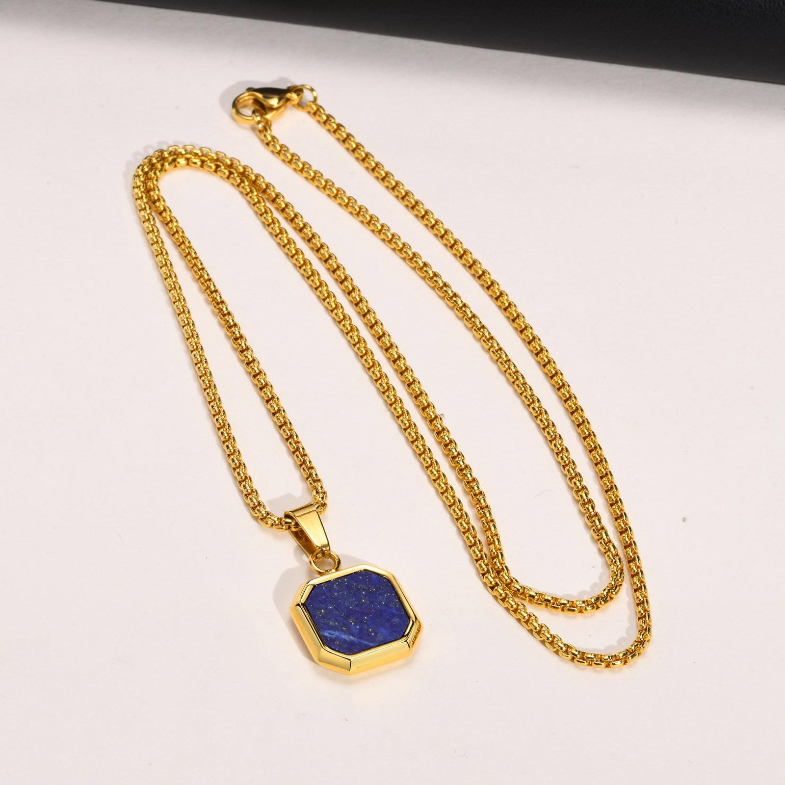 

Square Pendant Necklace For Women Men, Stainles Steel Gemetric Lapis Lazuli Necklace Jewelry Chain 60cm