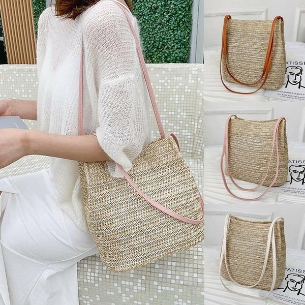 Women Bohemia Straw Bag Woven Round Rattan Handbag Crossbody Summer Beach Bags