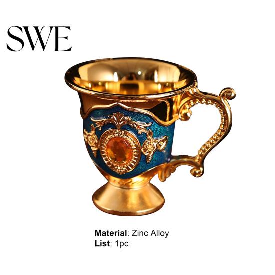 Visual Effect Beautiful Retro Teacup Style Zinc Alloy Mini Cup Exquisite Rhinestone Decor for Home Liquor