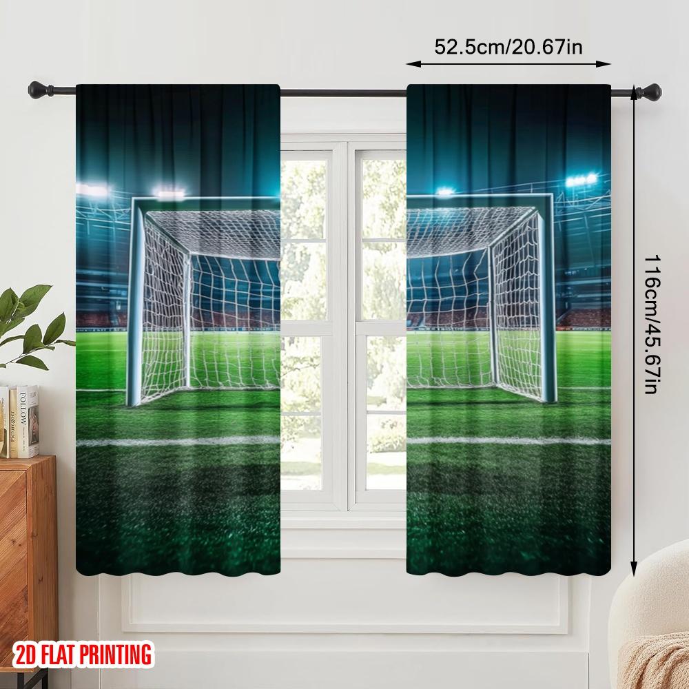 2pcs,2D Plane Printing Contemporary Curtains Goal Moment Polyester Easy Install (without Rod) Decorations Outdoor for Bedroom &