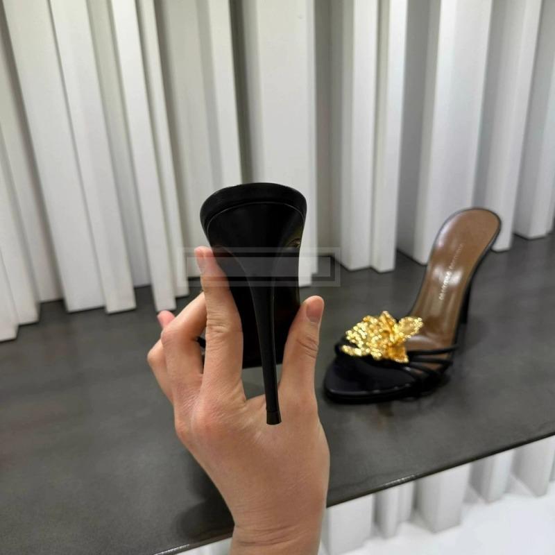 Fashion Summer Sexy Women's Sandals Slippers Summer Metal Flowers Beautiful Fashion Sandals Women's Stiletto High Heels Black Sandals