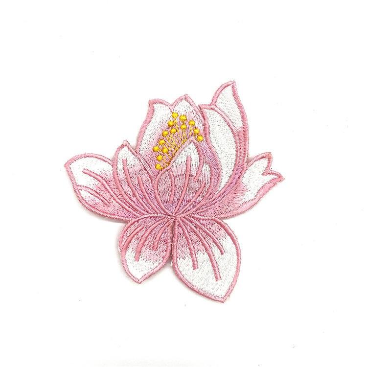 Custom Flowers 3 PCS Lotus Flower Embroidered Iron Clothes Patchwork Sticker Clothing DIY Stripes On Patches for Applique Badge