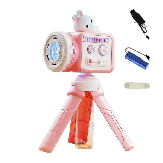 Projector Shape Electric Bubble Machine Rechargeable Automatic Bubble Blower with Colorful Lights Dual-Mode Bubble Wand for Kids  Parties Rabbit