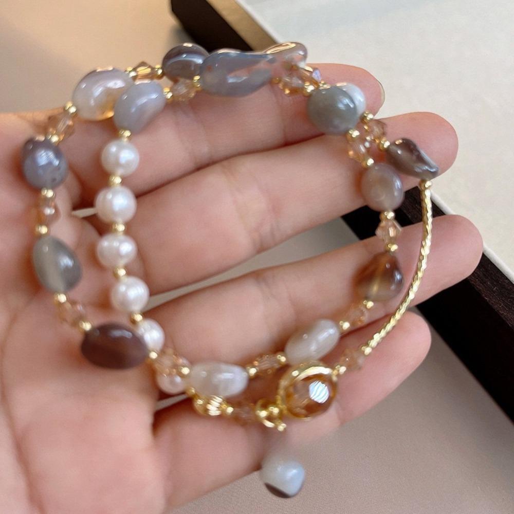Bangle Crystal Beaded Bracelet Stacking Bead String Bracelet Double-Layer Pearl Bracelet  Gifts