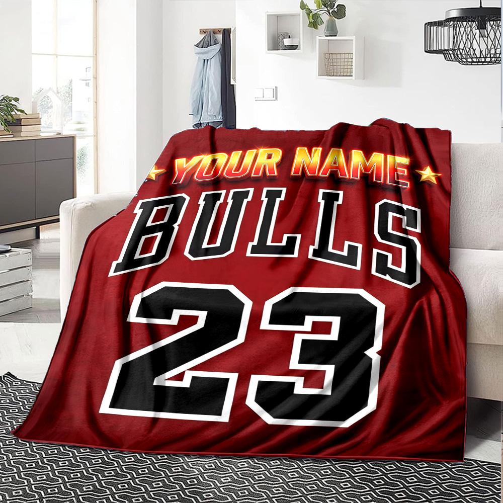 1pc Personalized Name Chicago Bulls Blanket, Gift, for Men and Women, Soft Blanket, Good for Sofa Bed Couch Travel, Lightweight Flannel Blanket