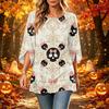 Women's Halloween Printed Casual Loose Fit Round Neck Three-Quarter Sleeve Top