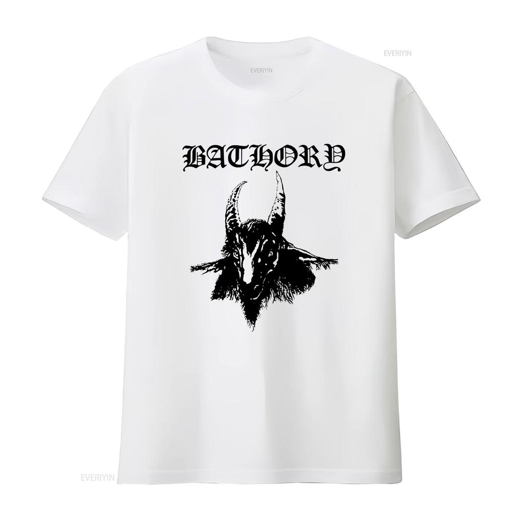 BATHORY Tričko s potiskem kozí hlavy Velikosti S M L XL XXL Barvy Bílá Šedá vintage Vyprané Lehce prodyšné Unisex designové oblečení