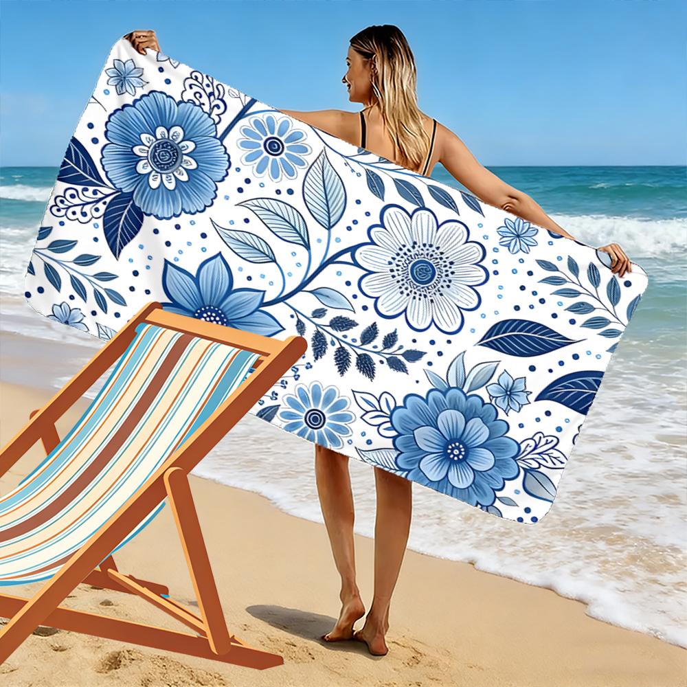 Blue Floral Pattern Design Beach Towel Beach towel quick-drying for travel outdoor sports jogging beach and swimming