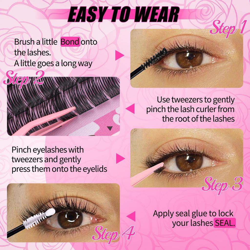 Dichtes Einzel-Cluster C-Song Falsche Wimpern Set 14-18mm Natürlicher Schwung DIY Segmentierte Wimpern