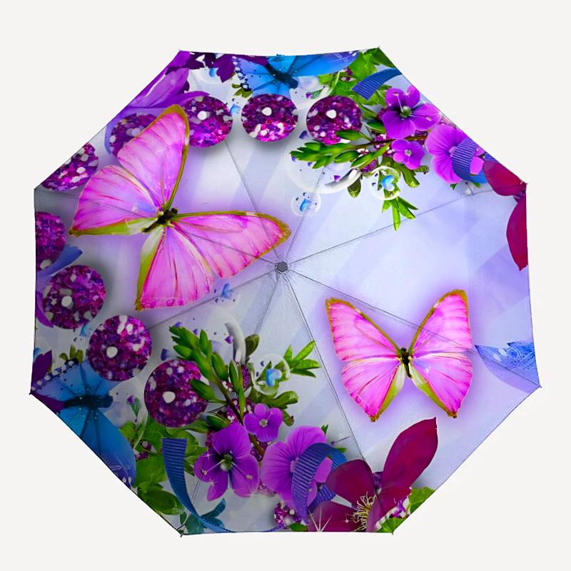 1pc Butterfly Flowers Automatic Umbrella | Portable Foldable 8-Rib Manual Open, Cute Birthday & Holiday Gift for Outdoor Yy260107117