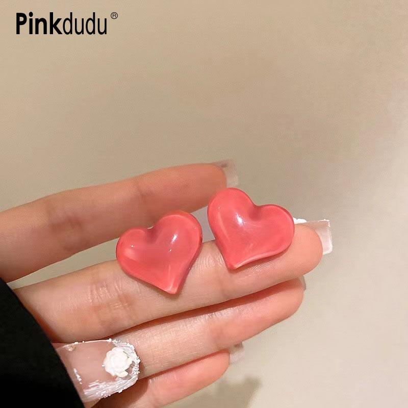 Pinkdudu Jelly Color Love Stud Earrings Resin Fashion Sweet Gentle All-match Summer Creative Series Earrings for Women Jewelry Gifts PD1264
