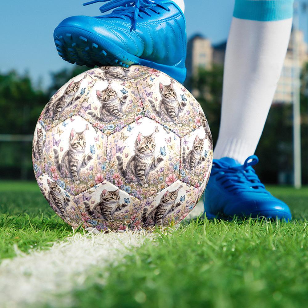 1pc Kitten Flowers Theme Soccer Ball Football, Size 5, Lightweight PVC, Durable Outdoor Training Soccer Ball, Gift m61477