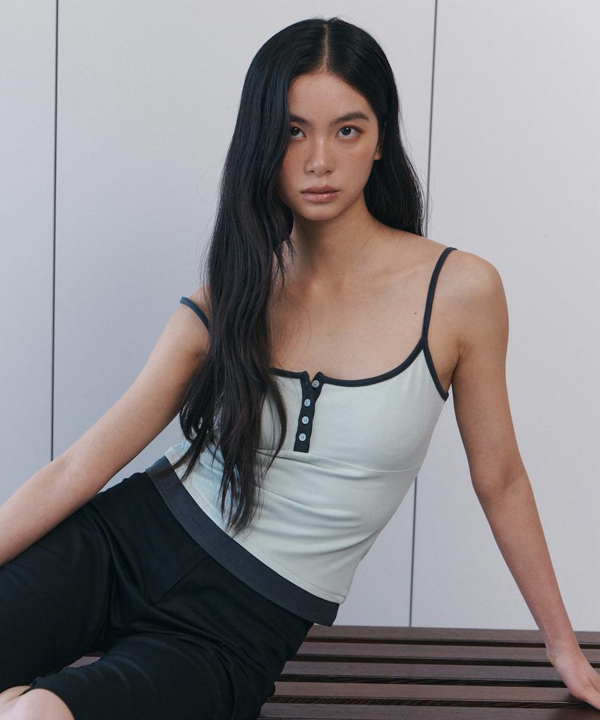 Kyuliti C Contrast Button Sleeveless Top_Mint