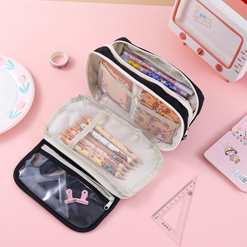 Flip-top Transparent 9-layer Pencil Case - Large Capacity, Dirt-resistant Stationery Bag for Students