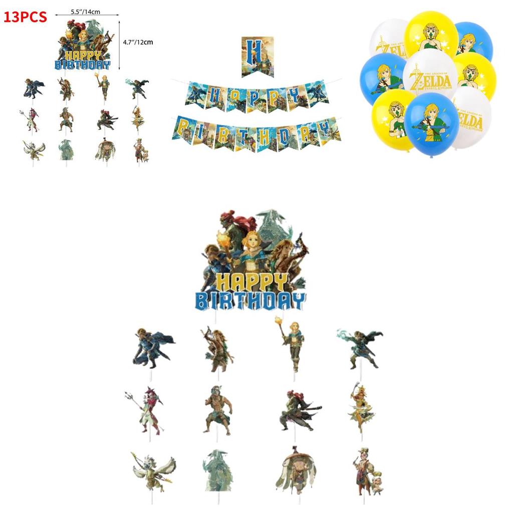 Zelda Spiel Themen Geburtstagsparty Dekorationsset Mit Bannern, Kuchenaufsätzen Und Luftballons Sternenhimmel Marke