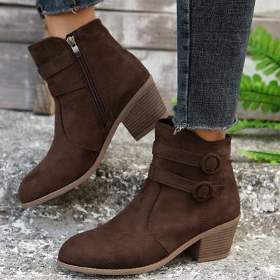 Large Size Short Boots Autumn and Winter New Short Martin Boots Thick Heel Pointed Suede Middle Heel Pointed Short Boots Women