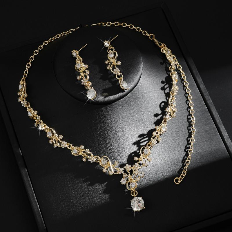 Legierung Strass Hochzeitskette Ohrringe Braut Hochzeitszubehör Bankett Damenschmuck