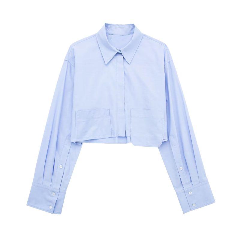 

Kaslead Fashion Wind Lapel Short High-Waist Blouse Sky Blue M