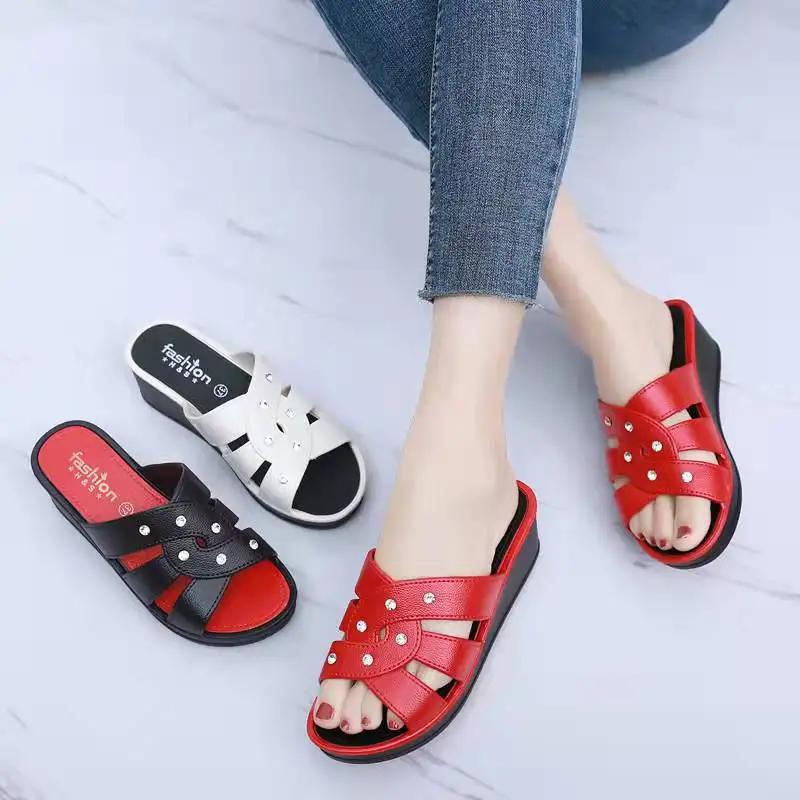 Fashion Slippers Platform Wedges Women  Sandals Summer Female Mules Clogs Beach Shoes Thick Bottom Non-Slip Solid Chaussures2024