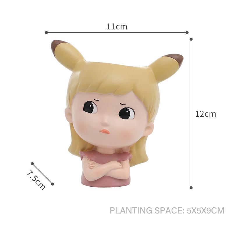 Cute Girl Mini Garden Pot, Cartoon Portrait Flower Pots for Succulents Planter, Fairy Garden Decorative Figurine Desktop Decor