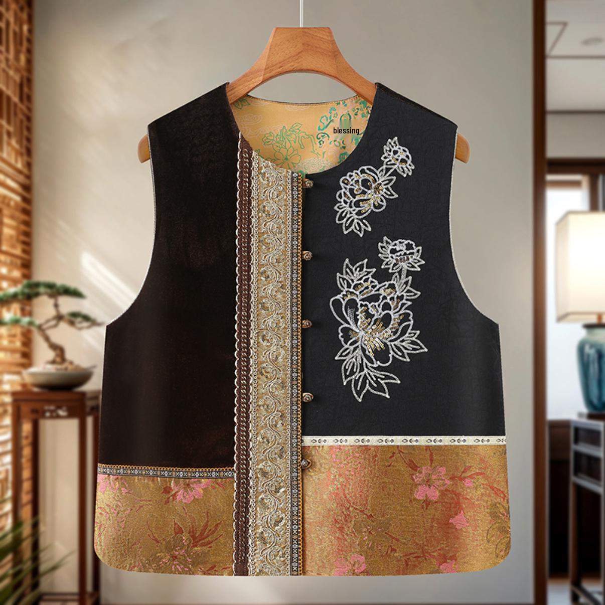 

2026 Retro Spring/Autumn Women s Heavy-Duty Sequin Embroidery Vest M (90-105 jin) золотий/чорний
