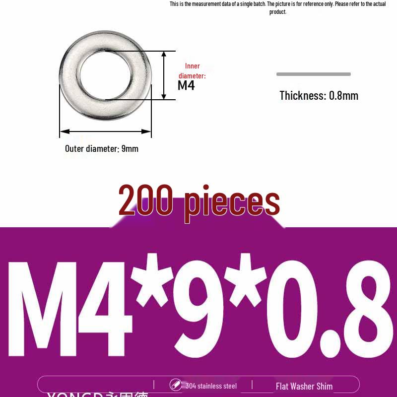 304 Stainless Steel Thickened Flat Washer / Ultra-thin Metal Gasket, Sizes M1.6-M10