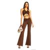 Ins Bandage Ruched Crop Top + High Waist Stretch Flare Pants Two Piece Set Fashion Casual Outfits Tracksuit Streetwear