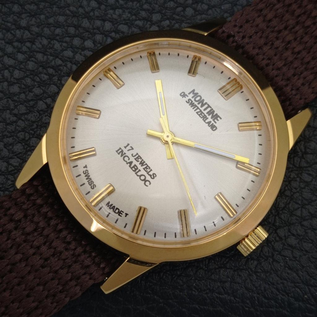 SWISS VINTAGE MONTINE HAND-WINDING MENS REFURBISHED SILVER DIAL WATCH a441559-5