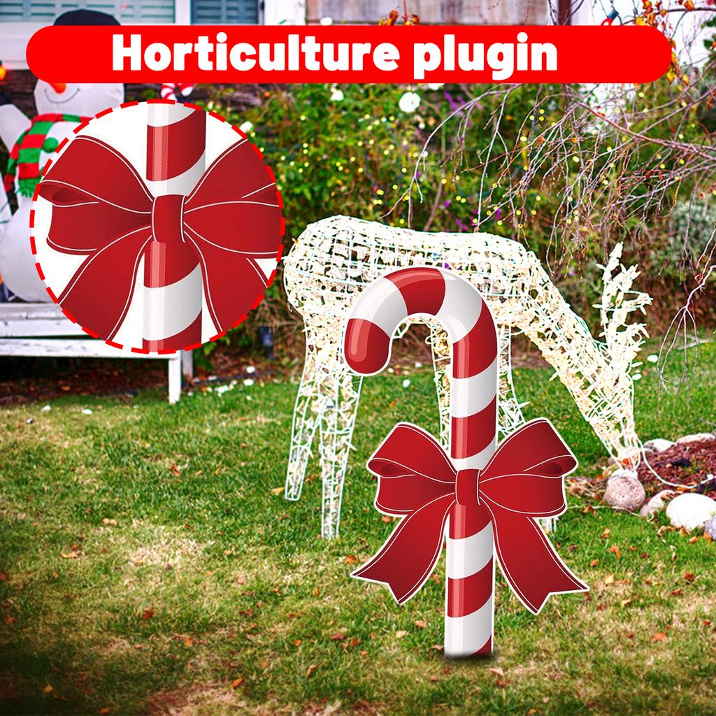 Christmas Candy Cane Yard Decoration, 2D Flat Hollow Board Garden Stake for Outdoor Party Holiday Decor