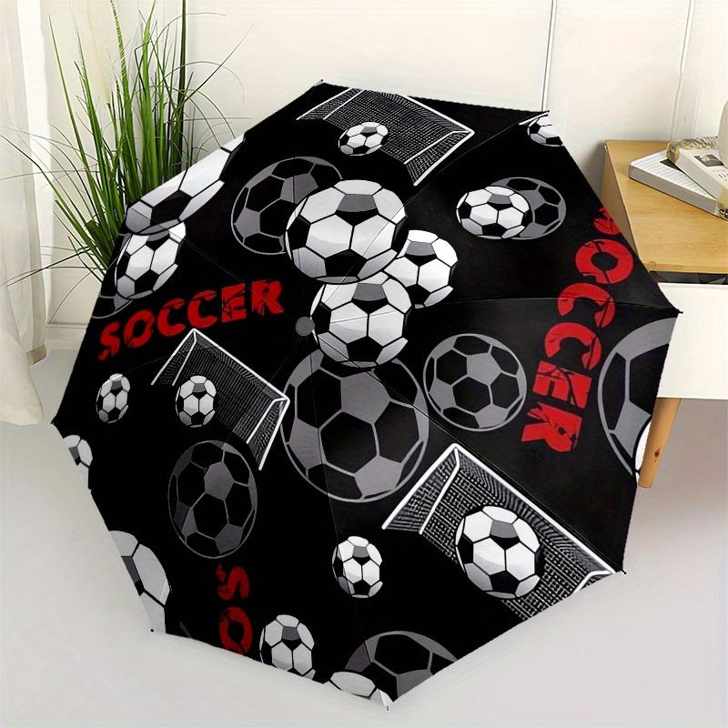 

Compact & Stylish Soccer Ball Pattern Umbrella with Plastic Handle - Vibrant Cartoon Design, Automatic Open, 8-Rib Steel Frame Iron&8K