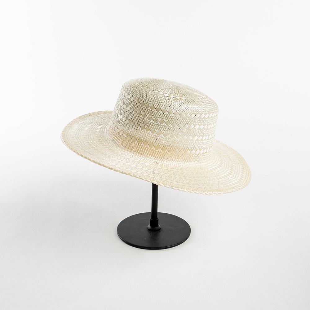 Spring and Summer New Elegant Hand-woven Retro Rhombus Pattern Sisal Flat Top Straw Hat Outdoor Sunscreen Shading Internet Celebrity Straw Hat